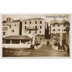 Korcula / Croatia: City Loggia Stone Stairs Entrance View (Vintage RPPC ~1920s)