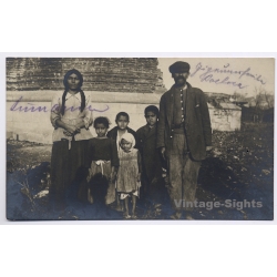 Bulgaria: Karlova Roma Romani Gypsies Family Portrait Ethnography (Vintage RPPC ~1910s/1920s)