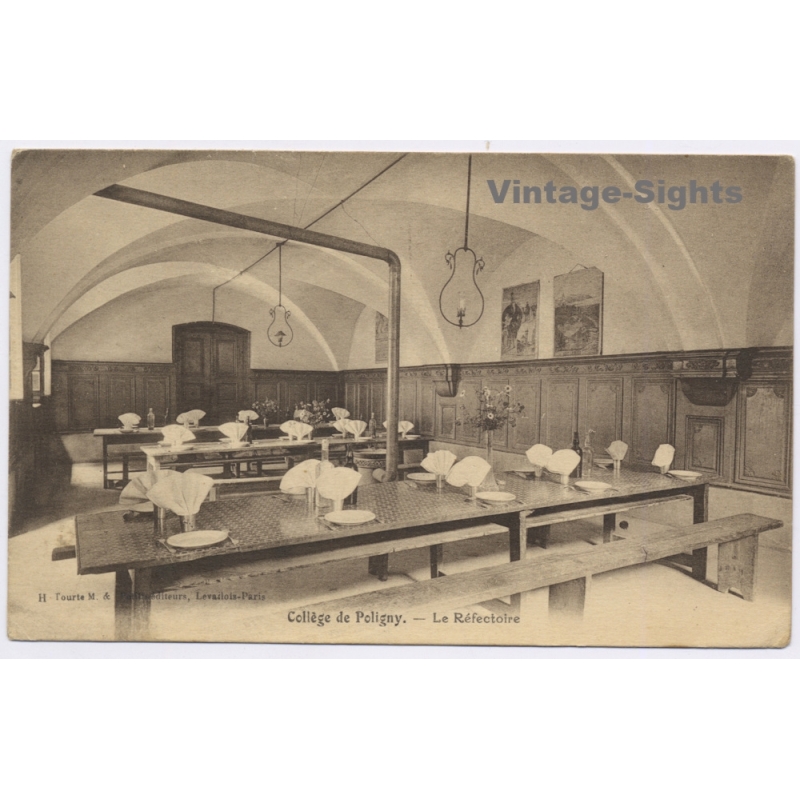 France: Collège de Poligny Refectory Dining Hall Room (Vintage PC ~1900s/1910s)