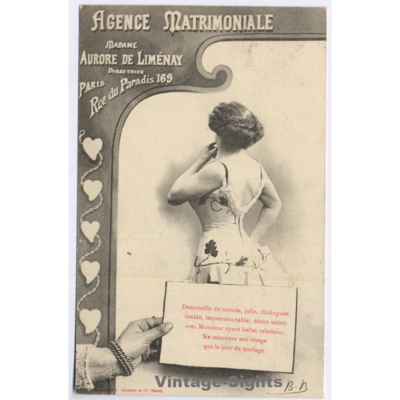 Paris / France: Agence Matrimoniale Matchmaking Aurore De Limenay Marriage Proposal (Vintage PC 1903)