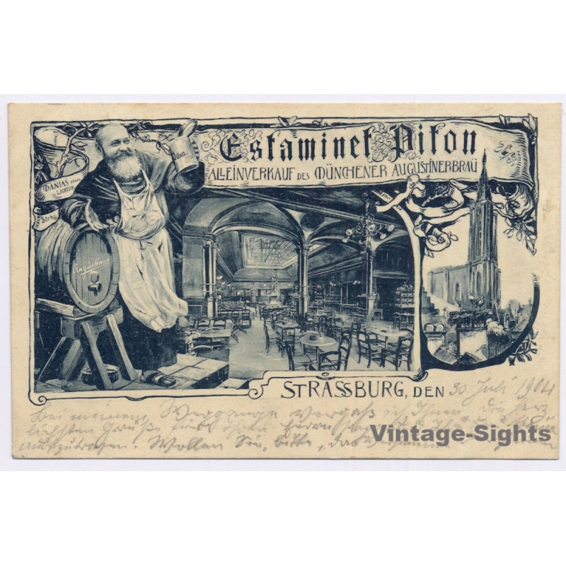 Strasbourg Alsace / France: Estaminet Pifon Münchner Augustinerbräu Beer Monk (Vintage PC 1904)