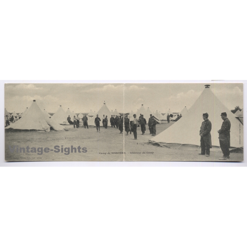 France: Camp de Sissone Aisne Military Tent Camp French Soldiers WWI (Vintage Panoramic PC 1915)