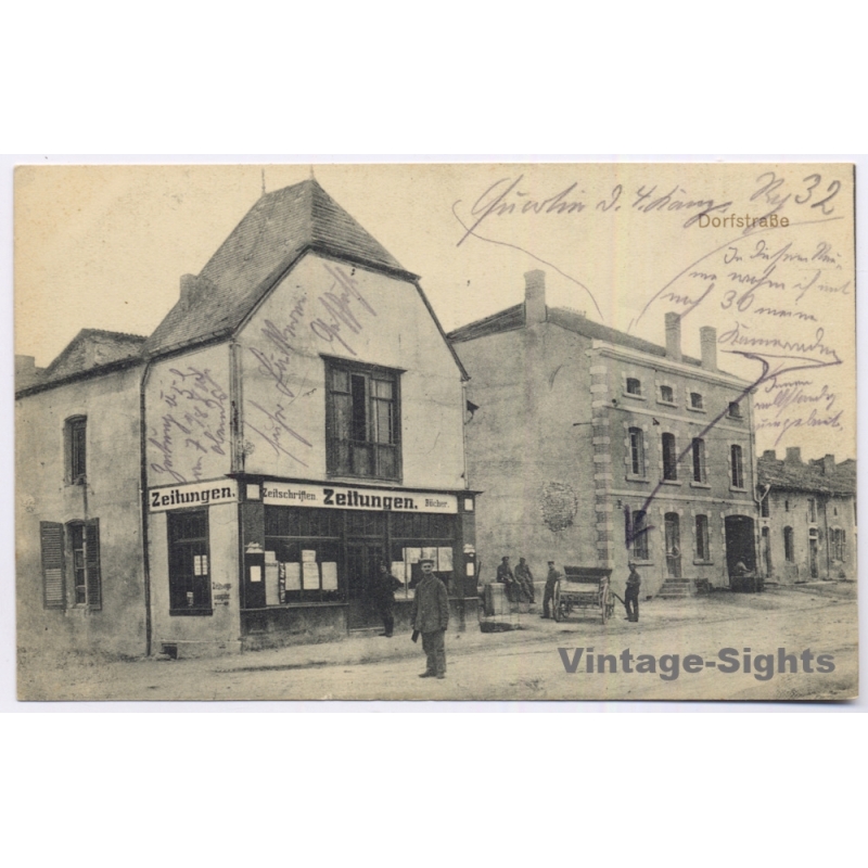 Juvincourt Aisne / France: Dorfstrasse Street View German Occupation Newpaper Shop WWI (Vintage PC ~1910s)