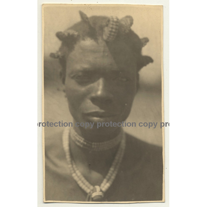 Congo-Belge: Portrait Of Indigenous Man / Hairstyle (Vintage RPPC ~1930s)