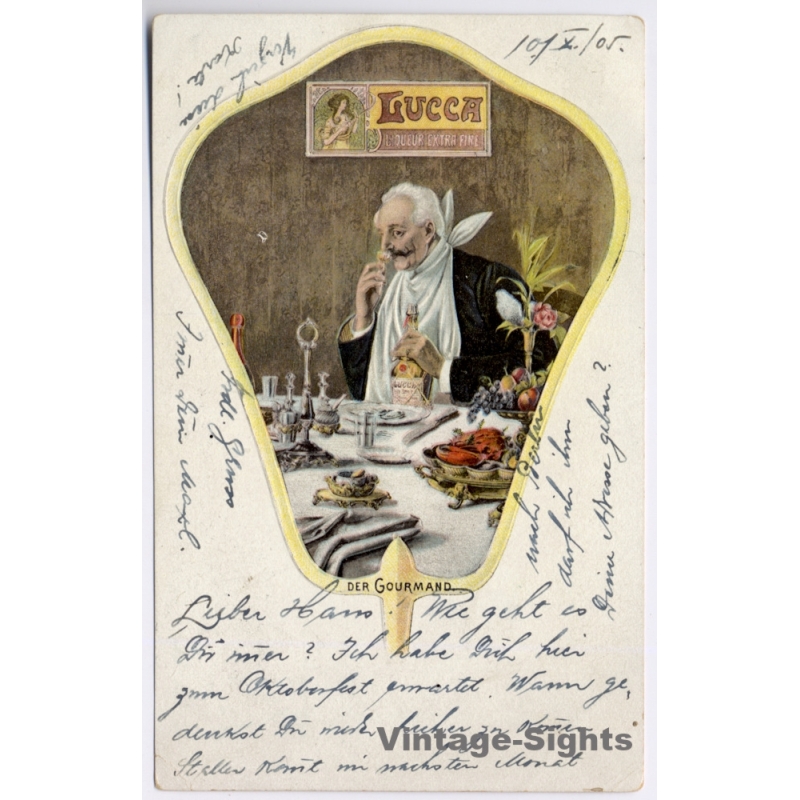 Lucca Liqueur Advert: Der Gourmand / Advertisement (Vintage PC 1905)