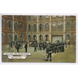 Leipzig: Karl Krause Machine Factory Fire Brigade Feuerwehr Firemen Drill (Vintage PC 1900s/1910s)