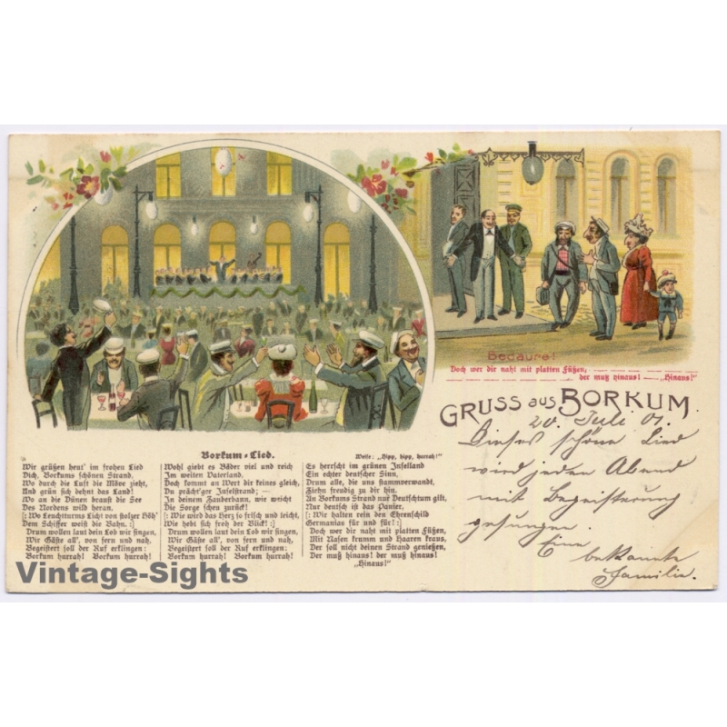 Judaica: Borkum Lied Antisemitc Caricature (Vintage PC Litho 1902)