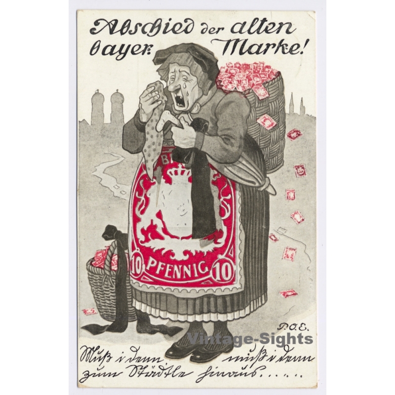 Philatelic Satire: Abschied Der Alten Bayer Marke Bayern Stamp (Vintage PC 1920)