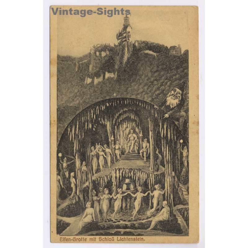 Baden-Württemberg: Elfen-Grotte Schloss Lichtenstein Nebelhöhle Fantasy Elves Gnomes (Vintage PC 1900s/1910s)