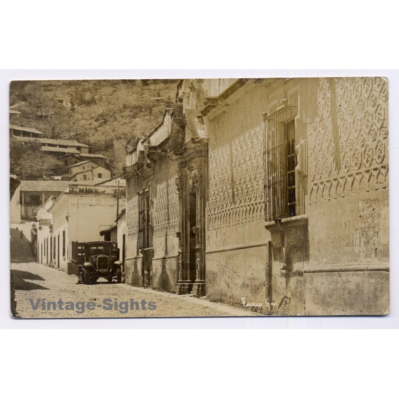 Taxco Guerrero / Mexico: Truck Hotel Los Arcos Street Scene (Vintage RPPC 1930s)