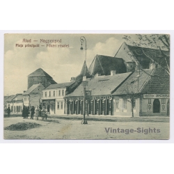 Aiud Nagyenyed / Romania: Piata Principala Main Square Shop Signs (Vintage PC 1930)