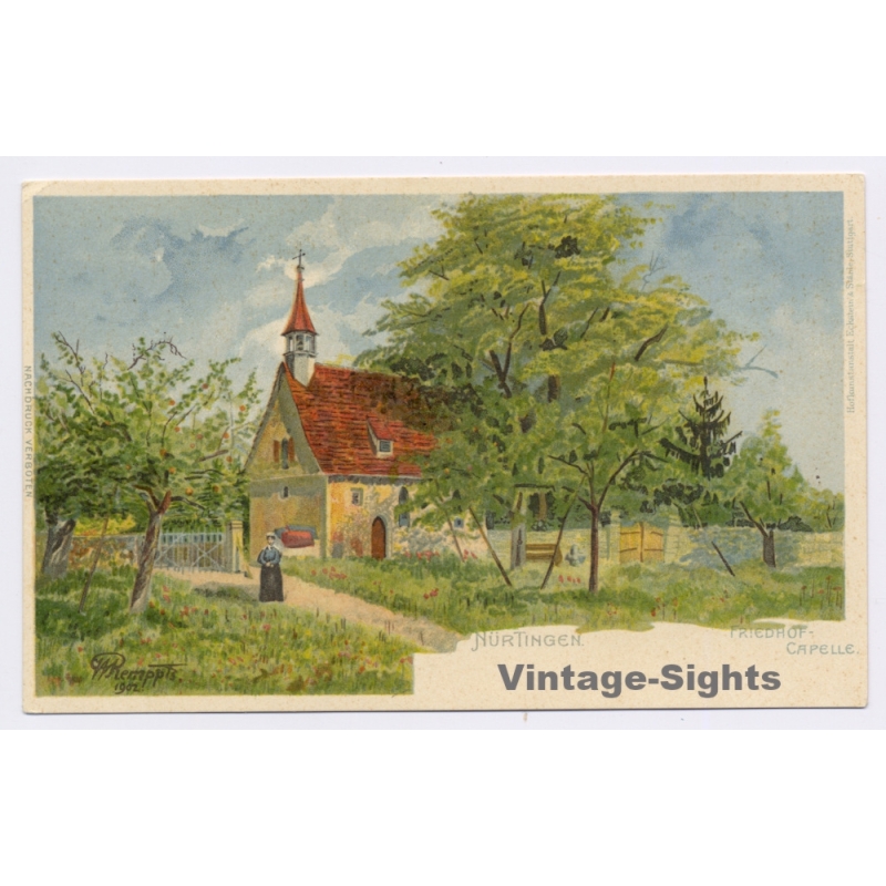 Nürtingen a.N. / Germany: Friedhof Kapelle (Vintage PC Litho 1902)
