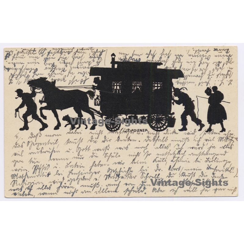 Josef Madlener: Silhouette Card Fahrendes Volk Travelers (Vintage PC 1925)