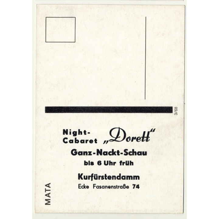 Nude Showgirl Olga / Night-Cabaret Dorett - Kurfürstendamm (Vintage PC Berlin 1960s)