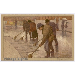 Paul Hey: Frühlingsahnung Street Sweepers Münchner Künstlerkarten (Vintage PC ~1910s)