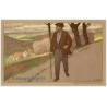 Paul Hey: Frühlingswanderung Hiker Man Münchner Künstlerkarten (Vintage PC ~1910s)