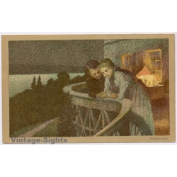 Paul Hey: Mainacht Couple Balcony Night Münchner Künstlerkarten (Vintage PC ~1910s)