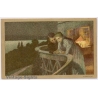 Paul Hey: Mainacht Couple Balcony Night Münchner Künstlerkarten (Vintage PC ~1910s)