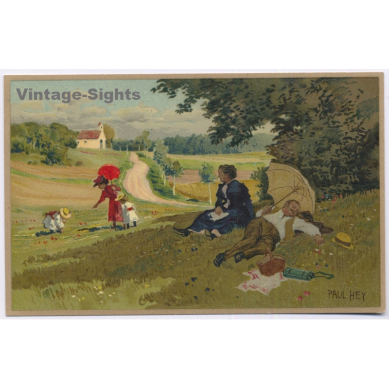 Paul Hey: In Der Sommerfrische Picnic Family (Vintage PC ~1910s)