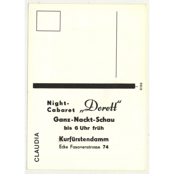 Nude Showgirl Claudia / Night-Cabaret Dorett - Kurfürstendamm (Vintage PC Berlin 1960s)