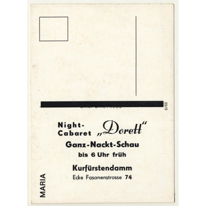 Nude Showgirl Maria / Night-Cabaret Dorett - Kurfürstendamm (Vintage PC Berlin 1960s)