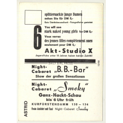 Nude Showgirl Astrid / Night-Cabaret B. B. Bar - Kurfürstendamm (Vintage PC Berlin 1960s)