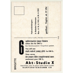 Nude Showgirl Brigitte / Akt-Studio X - Kurfürstendamm (Vintage PC Berlin 1960s)