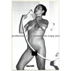 Nude Female Takes A Shower *1 (Vintage Photo B/W GDR 1980s)