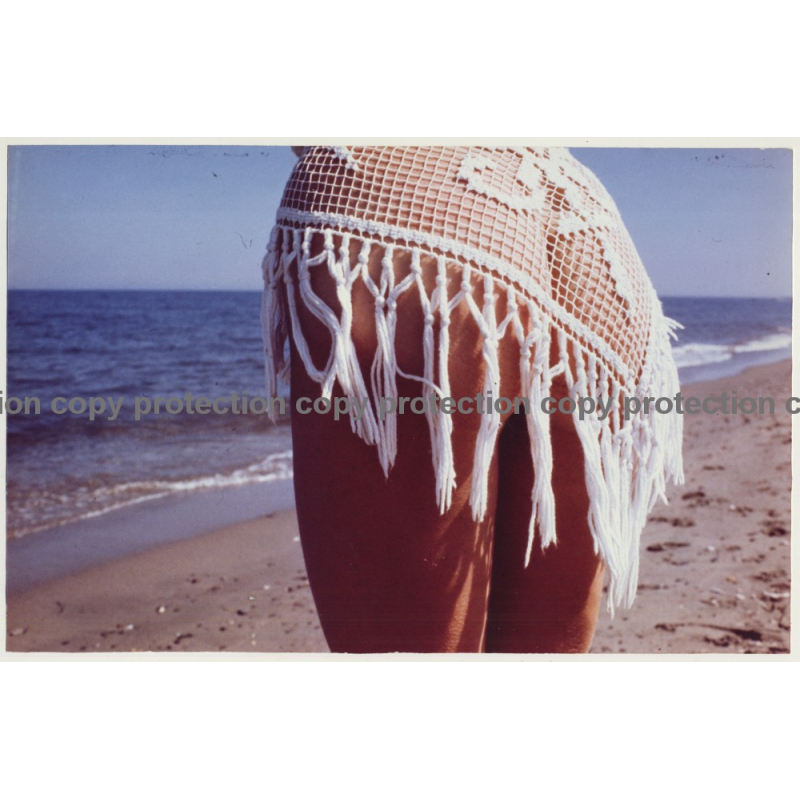 Rear View Of Semi Nude Woman's Butt On Sea Shore (Large Vintage Photo Master 1980s)