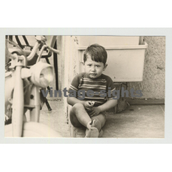 Pensive French Boy Eating A Chocolate Bar / Mobilette (Vintage Photo 1967)