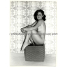 Nude Female On Cube / 70s Curtains (Vintage Photo B/W GDR 1970s)
