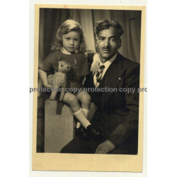 Elegant Daddy & Sweet Daughter With Stuffed Dog (Vintage Photo ~ 1930s)