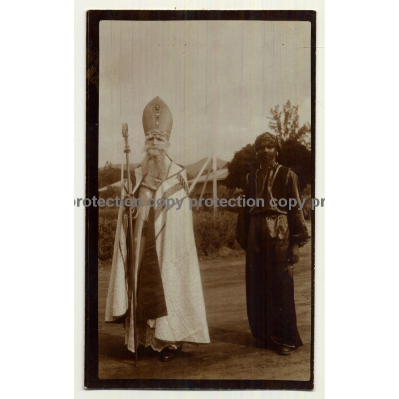 Zanzibar: Missionary & Indigenous Man / Sultan? (Vintage Sepia Photo ~1920s)