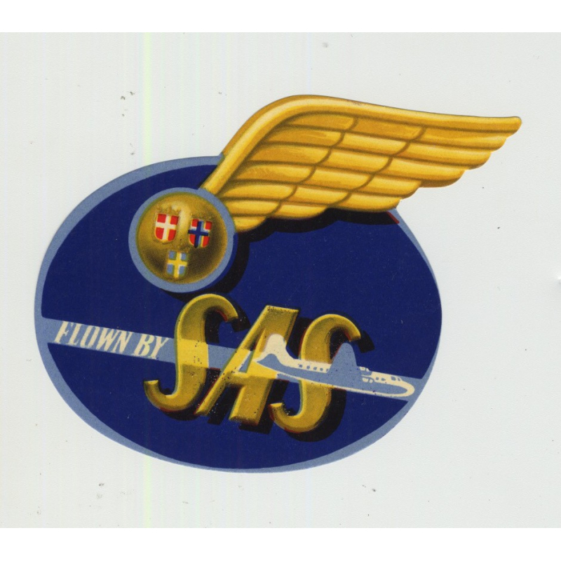 Flown By SAS (Rare Vintage Airline Luggage Label)