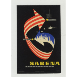 Sabena: Brüssel - New York / Belgian Airlines - Linsmo Bruxelles (Vintage Luggage Label)