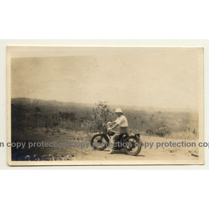 Congo-Belge: Colonial Master On Motorbike In Steppe (Vintage Photo ~1930s)