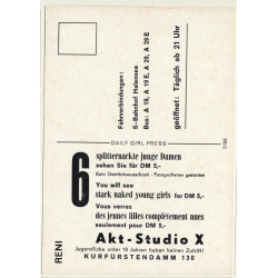 Nude Showgirl Reni / Akt-Studio X - Kurfürstendamm (Vintage PC Berlin 1960s)