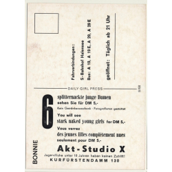 Nude Showgirl Bonnie / Akt-Studio X - Kurfürstendamm (Vintage PC Berlin 1960s)