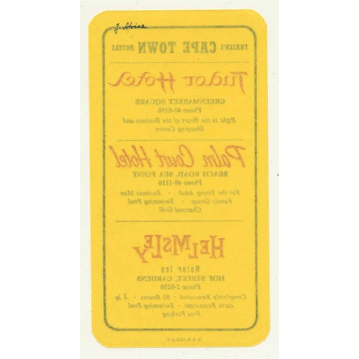 Tudor Hotel - Palm Court Hotel - Hemsley - Cape Town / South Africa (Vintage Luggage Label)