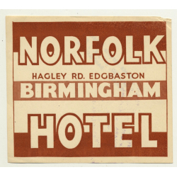 Norfolk Hotel - Birmingham / Great Britain (Vintage Luggage Label)