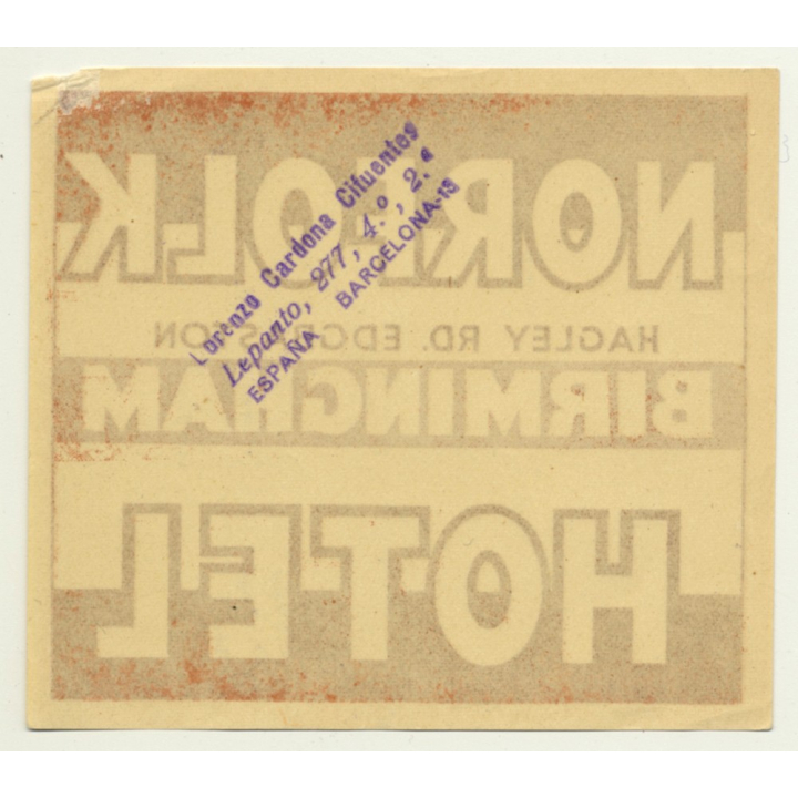 Norfolk Hotel - Birmingham / Great Britain (Vintage Luggage Label)