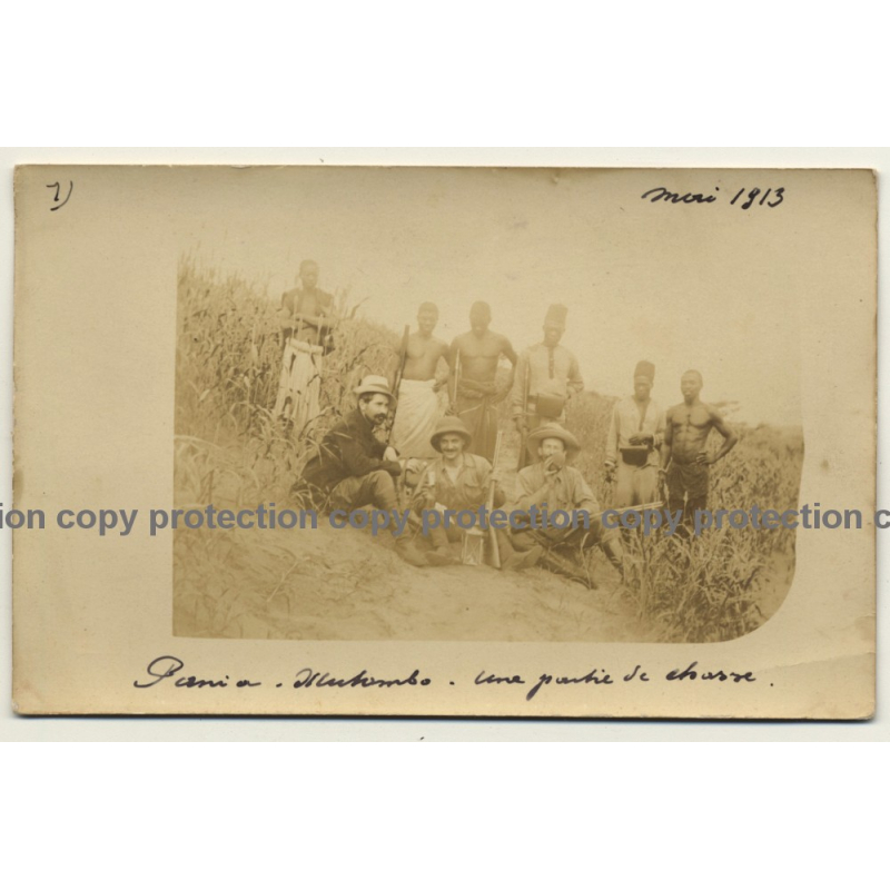 Pania - Illutombo / Congo - Belge: A Hunting Party / Natives (Vintage Photo Sepia 1913)