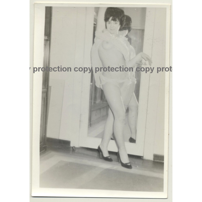 Sweet Semi Nude Female In Transparent Neglige *3 (Vintage Photo B/W ~ 1950s)