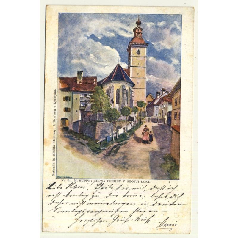 Laibach - Ljubljana / Slovenia: M. Ruppe: Zupna Cerkev V Skofji Loki (Vintage Artist Postcard)
