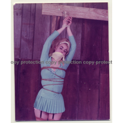 Blonde Female In Mini Dress Tied To Bar *2 / Bondage - BDSM (Vintage Photo USA ~1970s)