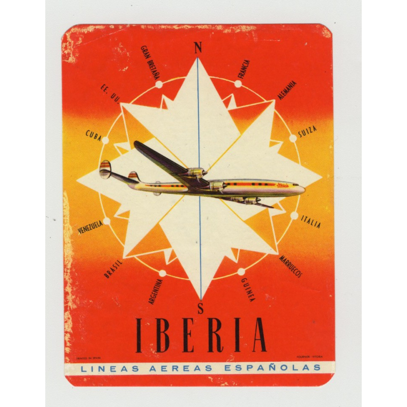 Iberia - Lineas Aereas Españolas (Vintage Airline Luggage Label: Fournier-Vitoria) Iberia - Lineas Aereas Españolas (Vintage Airline Luggage Label: Fournier-Vitoria)