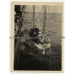 Begian School-Ship L'Avenir *9 / Lower Dinghy Into Water (Vintage Photo ~ 1920s/1930s)