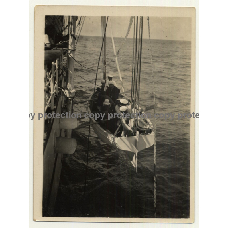 Begian School-Ship L'Avenir *9 / Lower Dinghy Into Water (Vintage Photo ~ 1920s/1930s)