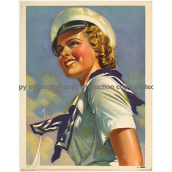 Blonde Girl In Marine Uniform (Vintage Print Belgium 1940s/1950s  ~ 31 x 24 CM)