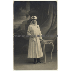 Red Cross Nurse In Uniform / Bonnet - Profession (Vintage RPPC ~1910s Belgium)
